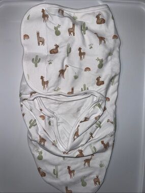 aden + anais White Swaddle with Brown Llama and Green Cactus Print